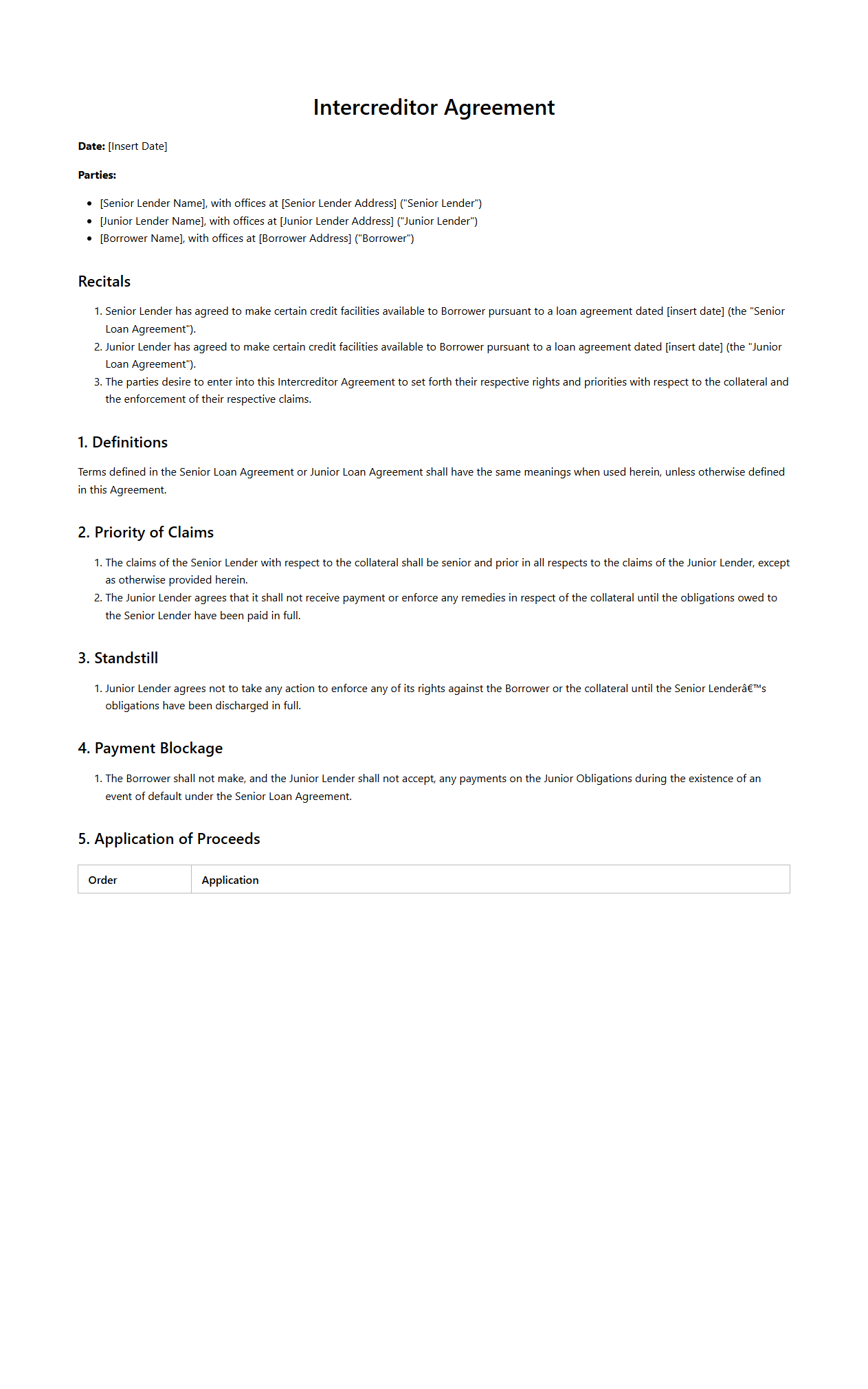 Intercreditor Agreement Template for Structured Finance