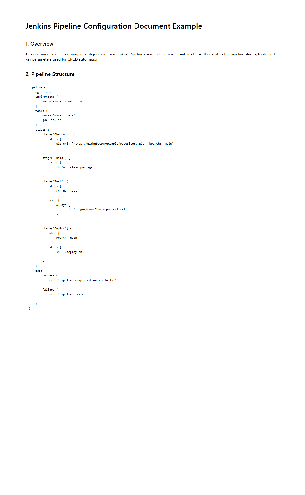 Jenkins Pipeline Configuration Document Example