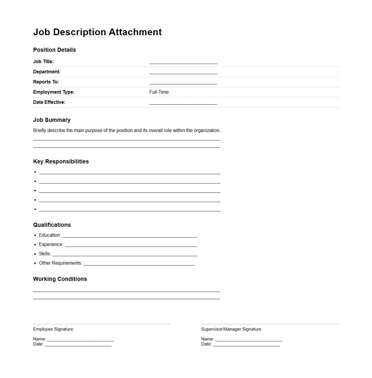 Job Description Attachment for Full-Time Employment