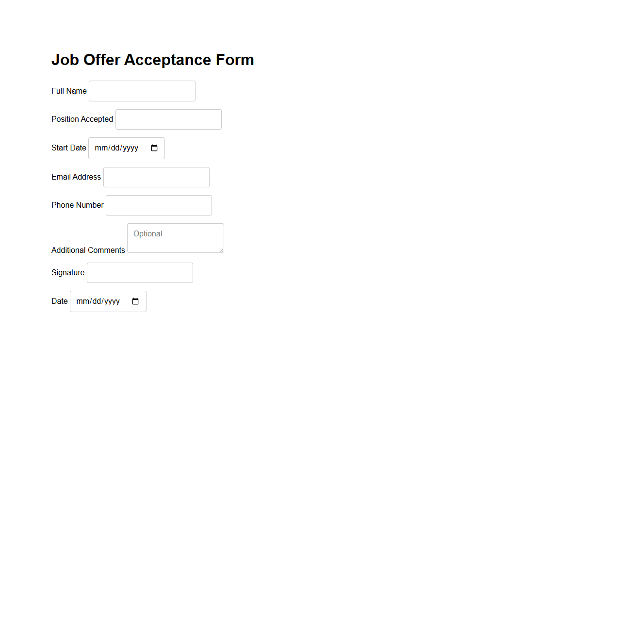 Job Offer Acceptance Form Example