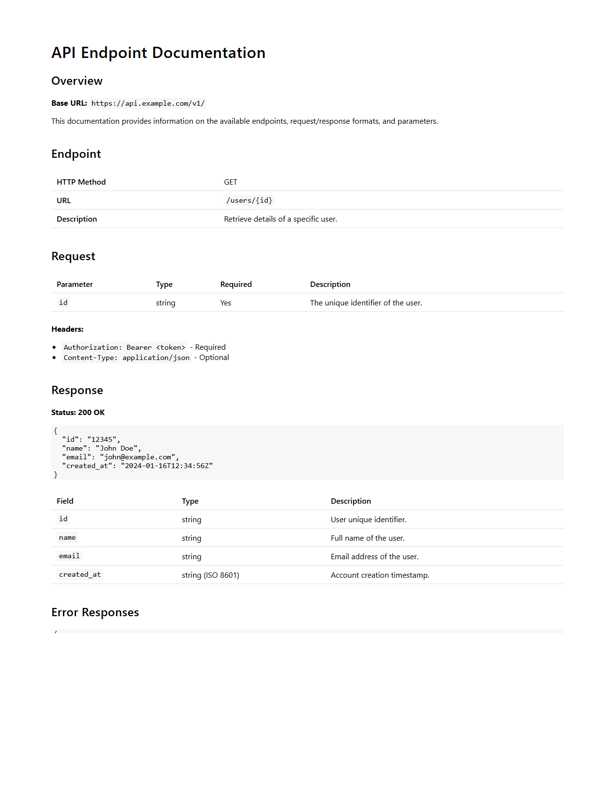 JSON API Endpoint Documentation Template