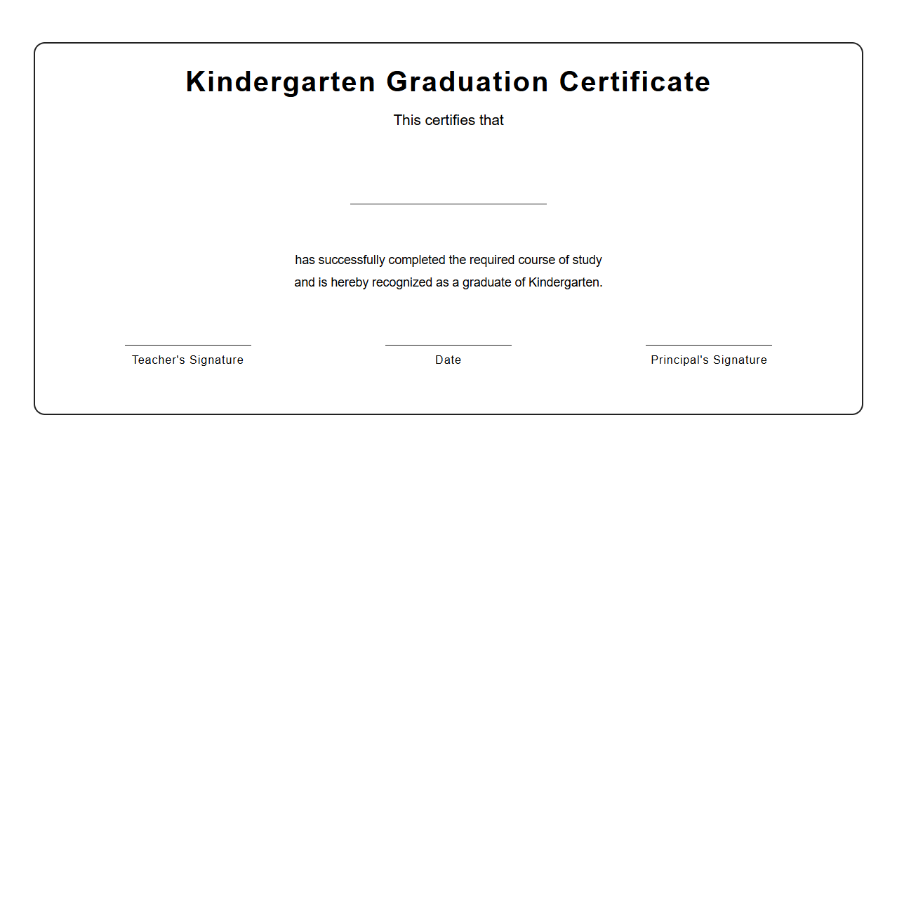Kindergarten Graduation Certificate Sample