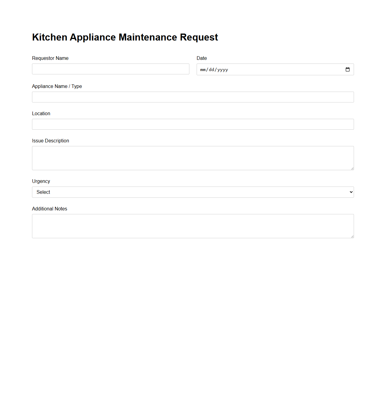 Kitchen Appliance Maintenance Request Sample