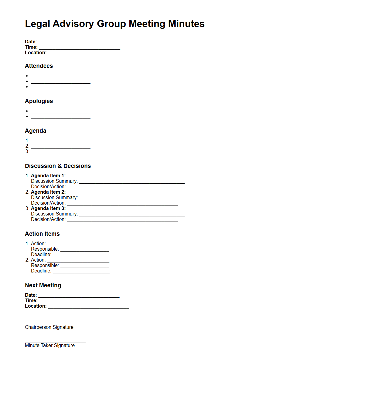Legal Advisory Group Meeting Minutes Example