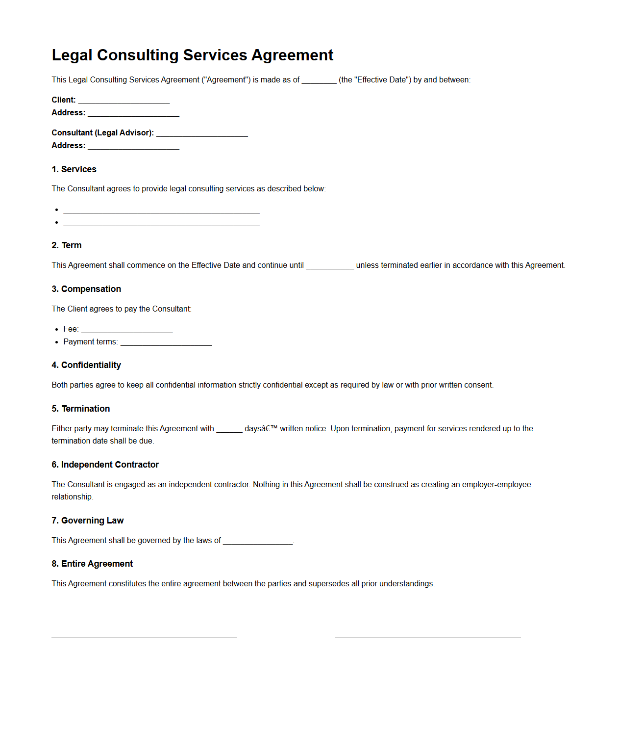 Legal Consulting Services Agreement Draft