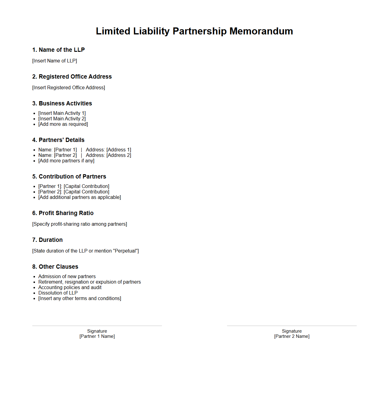 Limited Liability Partnership Memorandum Example