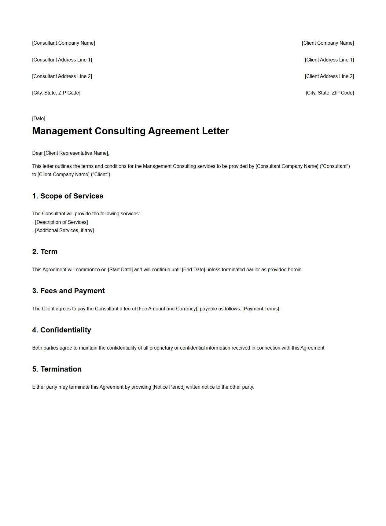 Management Consulting Agreement Letter Sample