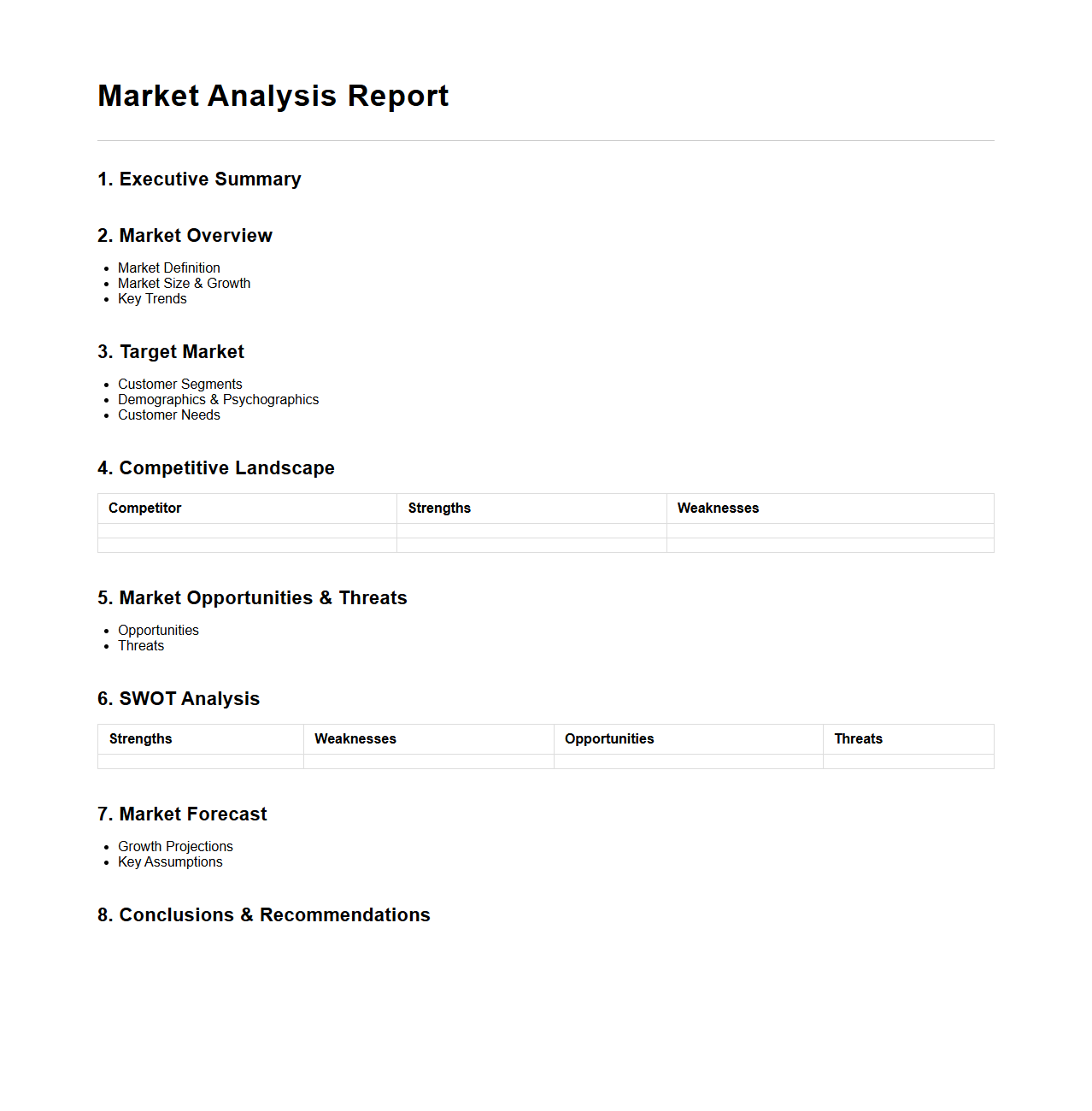 Market Analysis Report Template