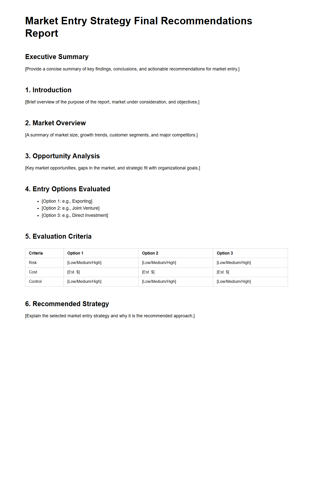 Market Entry Strategy Final Recommendations Report