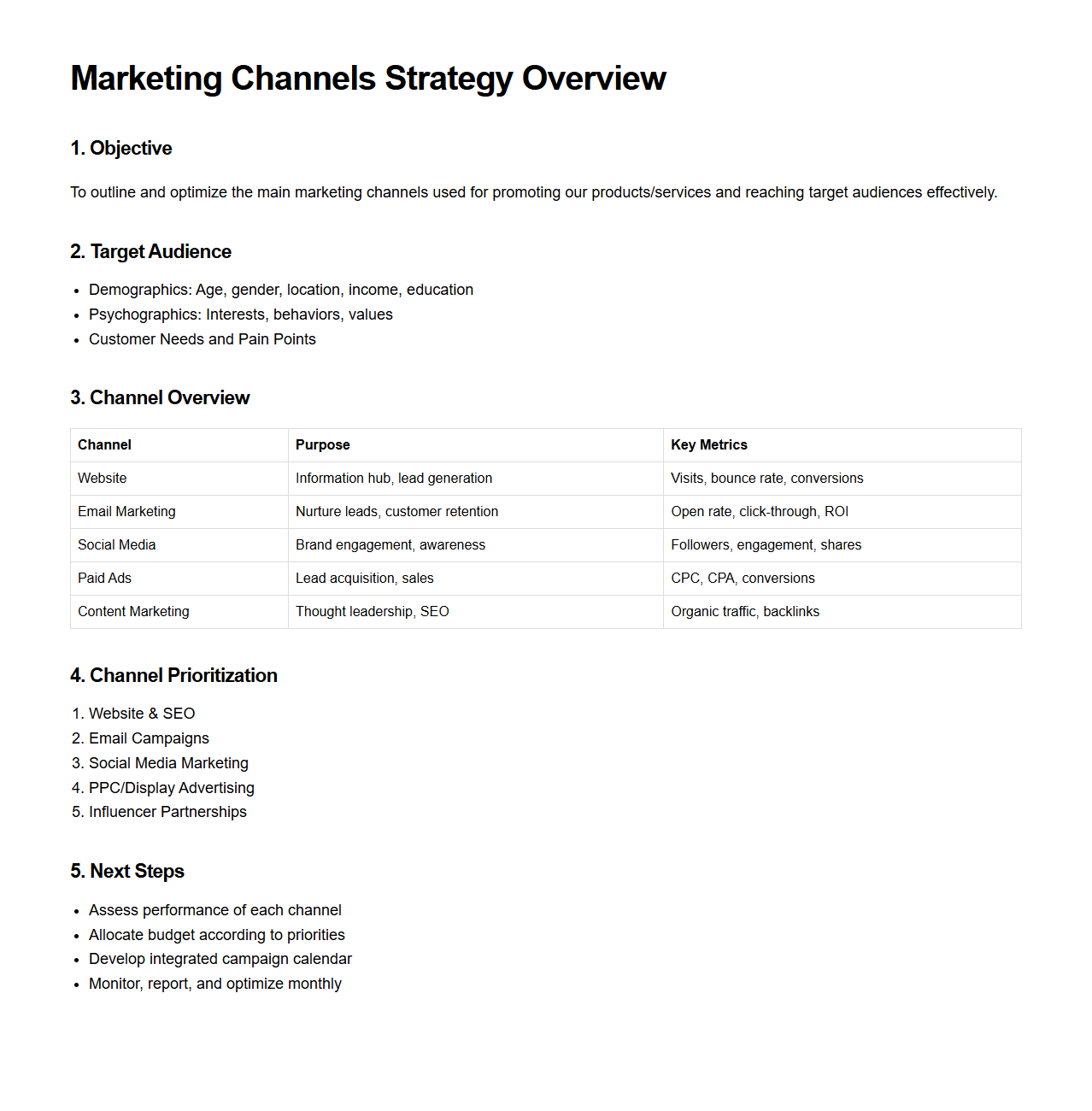 Marketing Channels Strategy Overview Sample