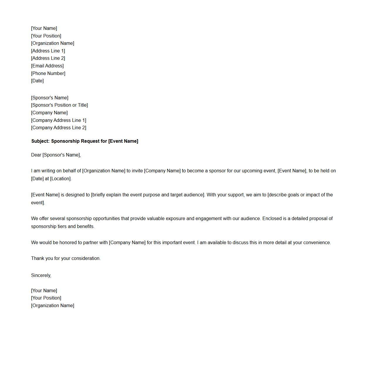 Marketing Event Sponsorship Request Letter Example