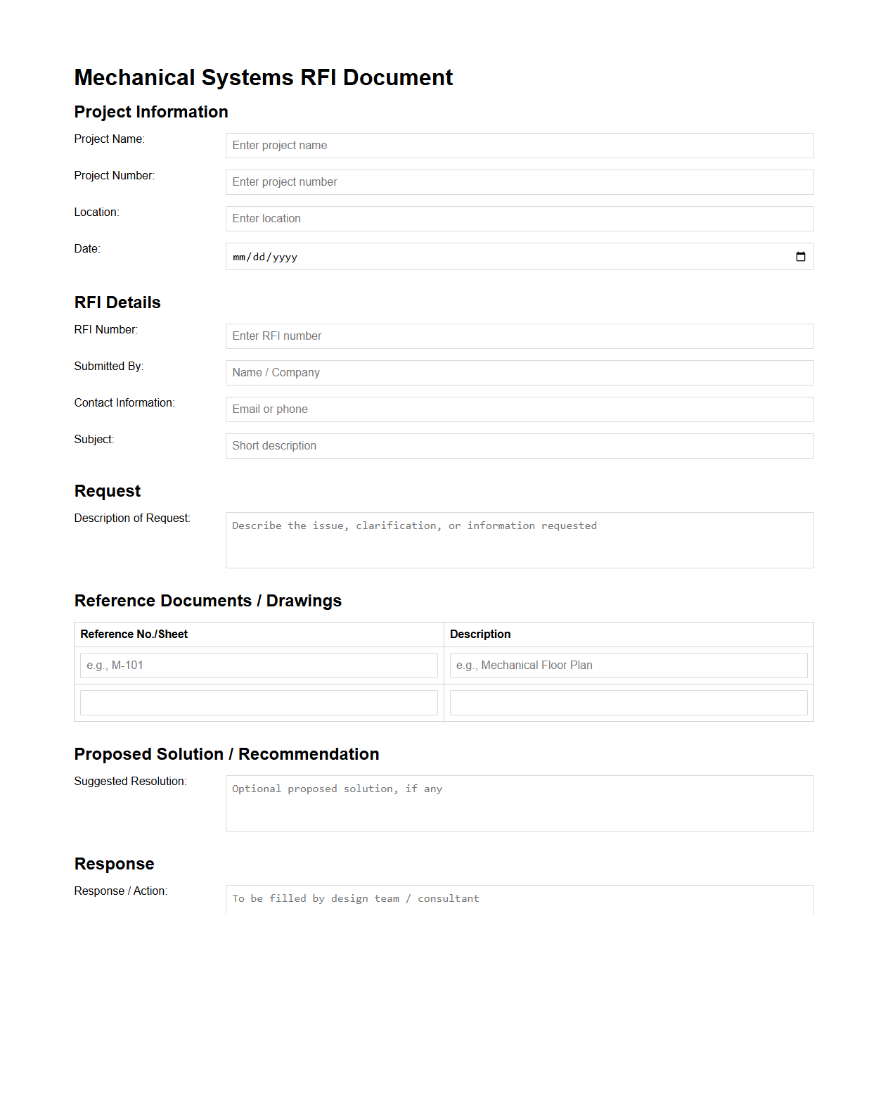 Mechanical Systems RFI Document