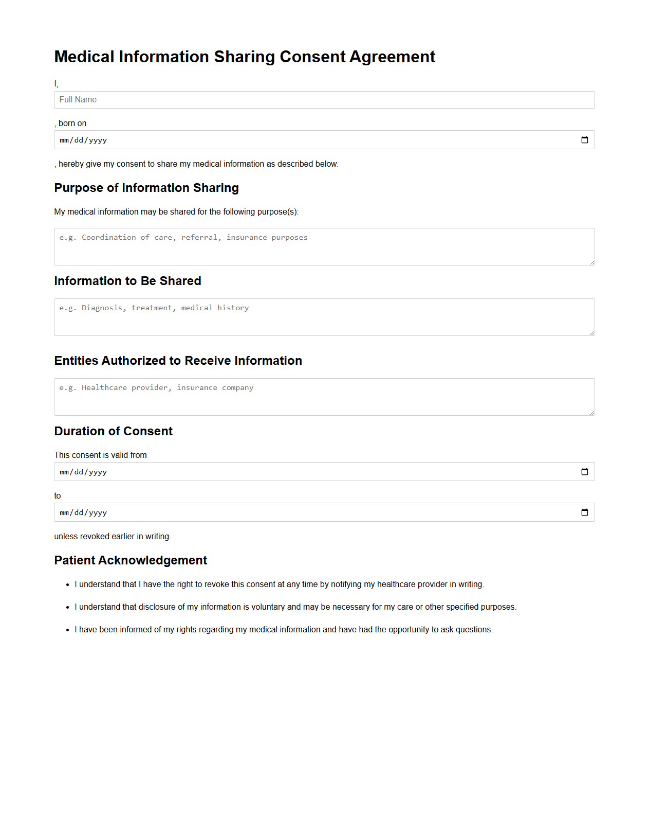 Medical Information Sharing Consent Agreement