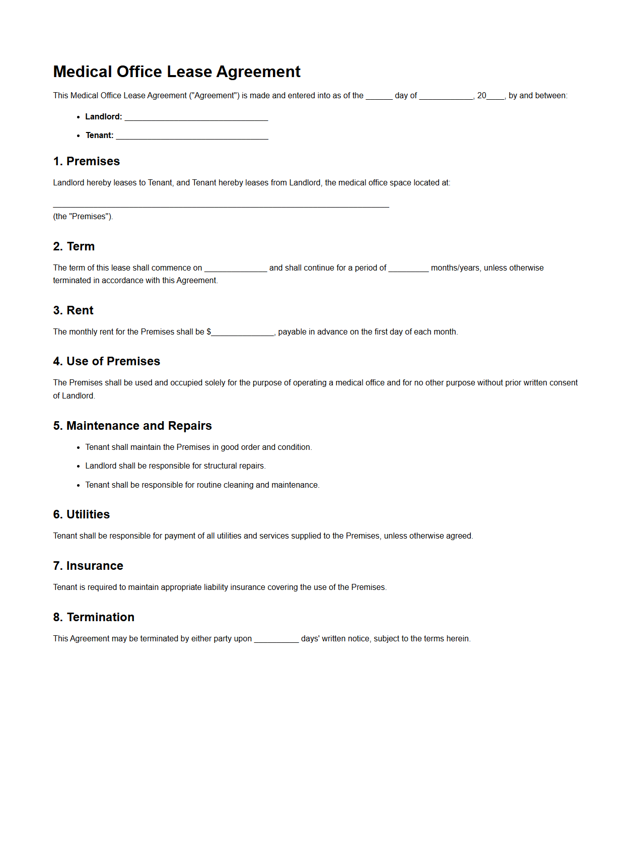 Medical Office Lease Agreement Sample