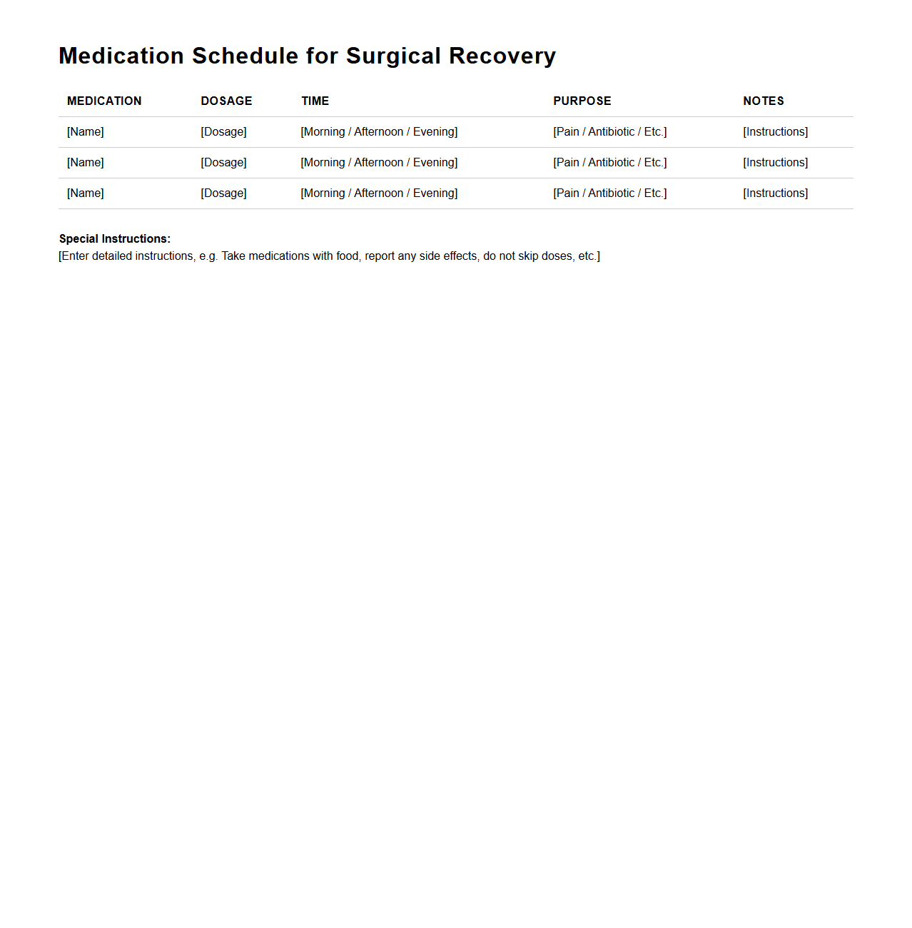 Medication Schedule for Surgical Recovery