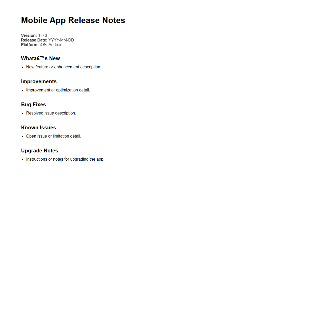 Mobile App Release Notes Structure for SaaS Solutions