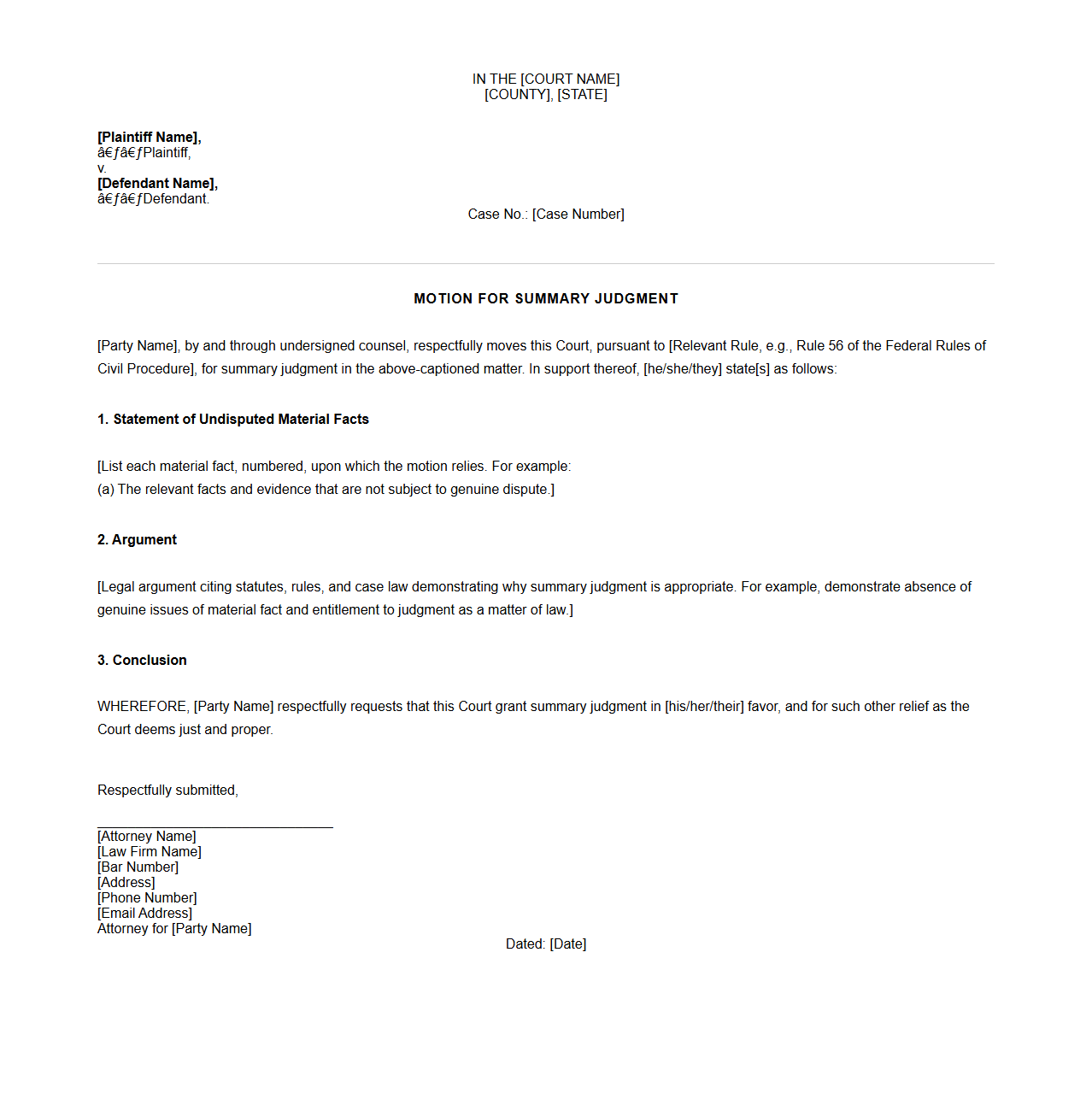 Motion for Summary Judgment Model