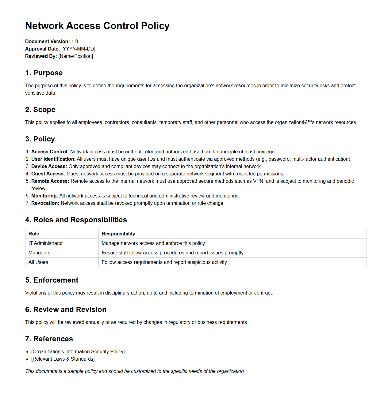 Network Access Control Policy Sample