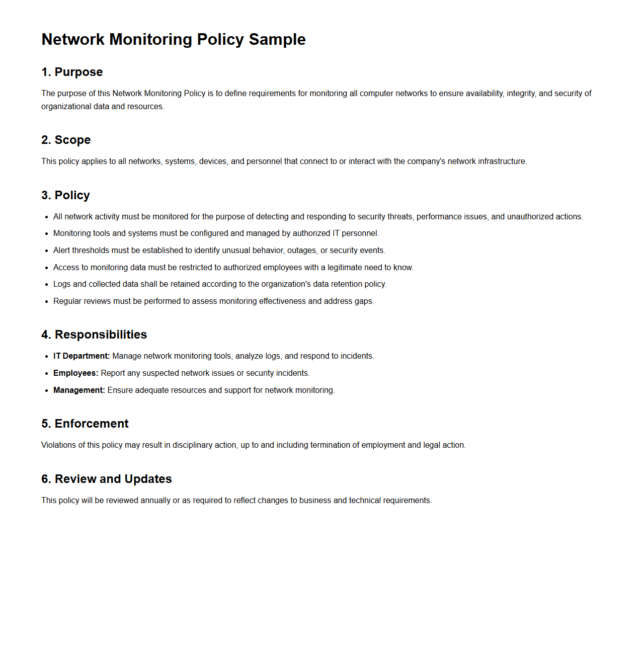 Network Monitoring Policy Sample