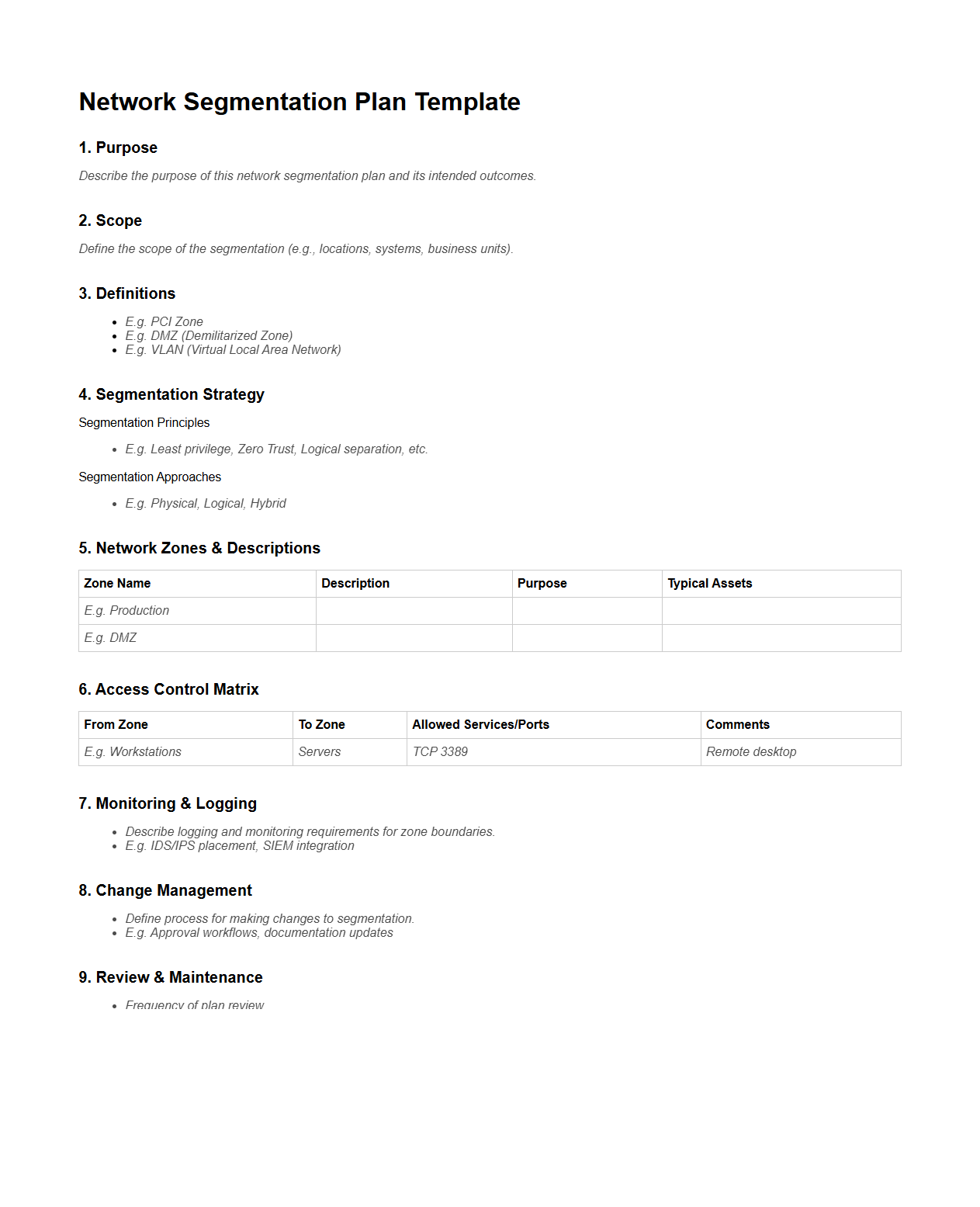 Network Segmentation Plan Template for Enterprises