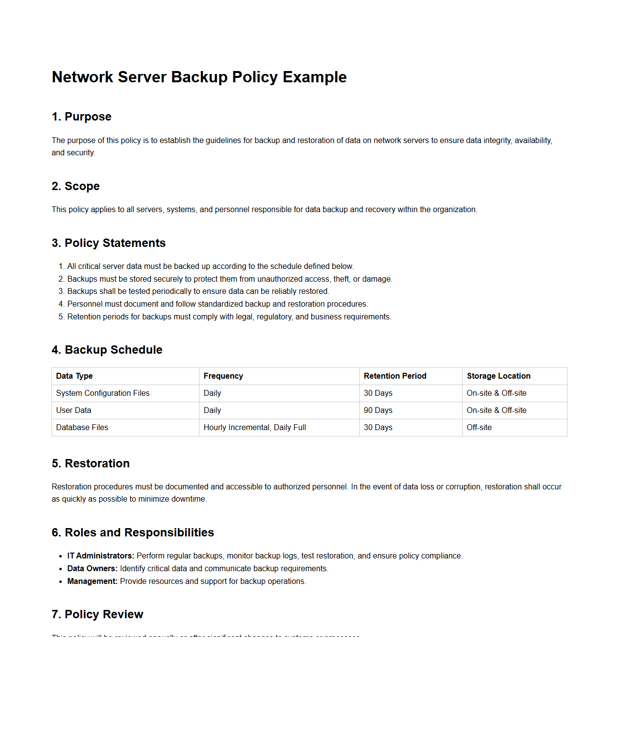 Network Server Backup Policy Example