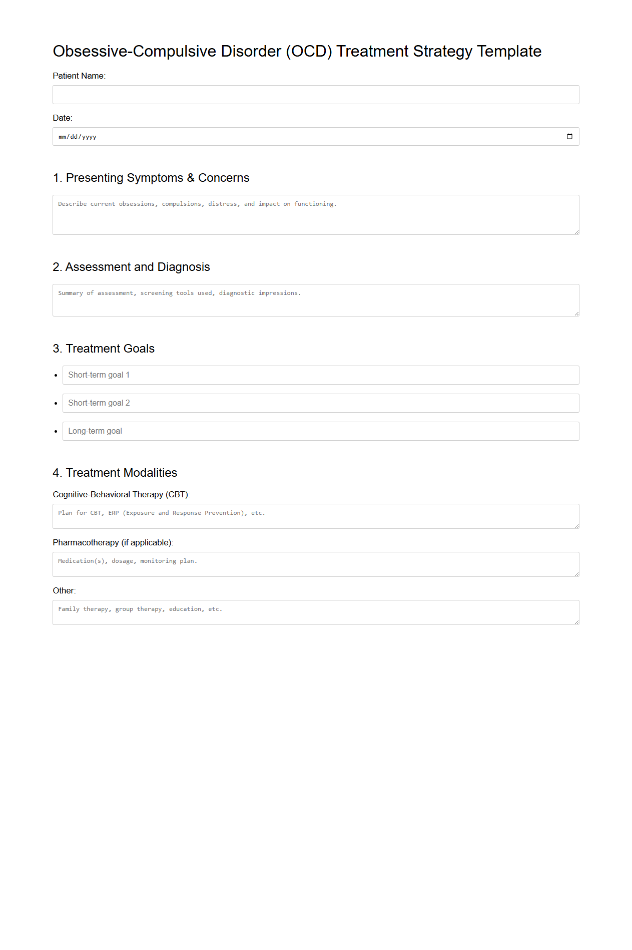 Obsessive-Compulsive Disorder Treatment Strategy Template