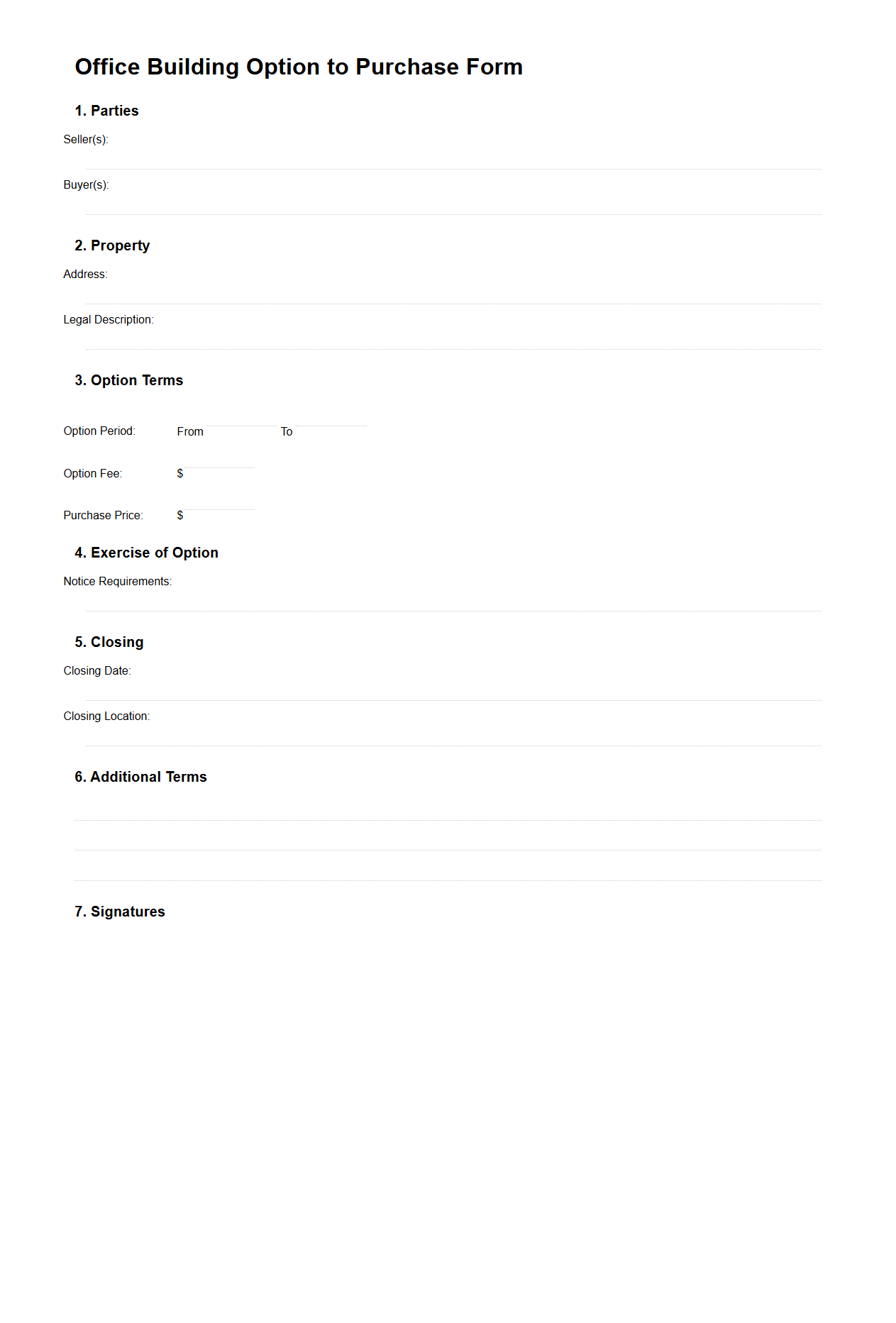 Office Building Option to Purchase Form Outline