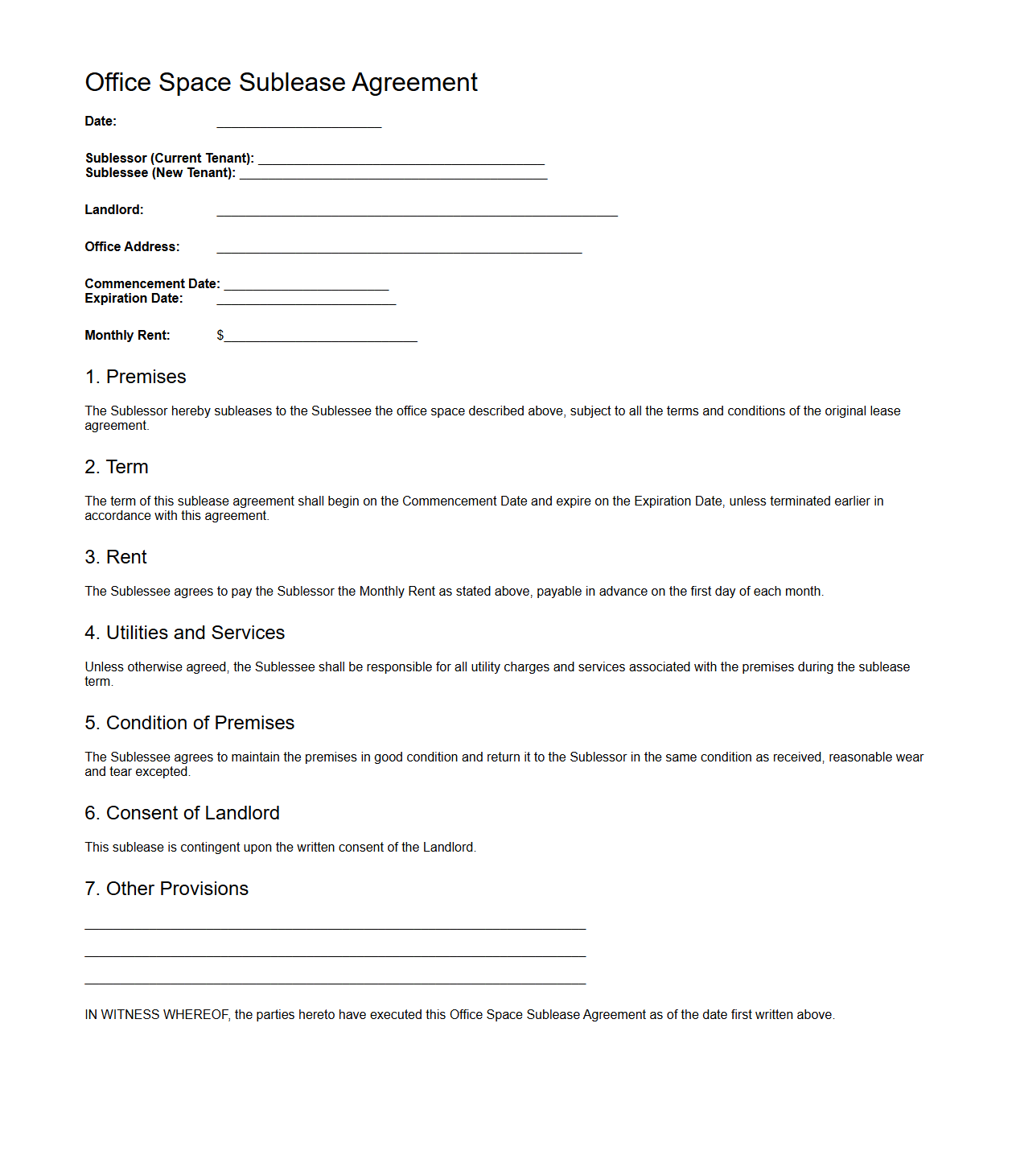 Office Space Sublease Agreement