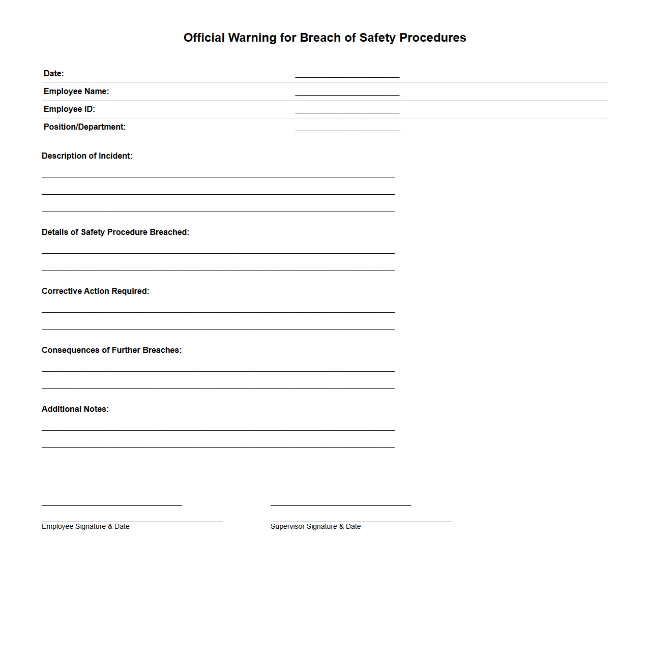 Official Warning for Breach of Safety Procedures