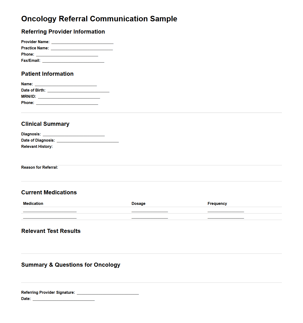Oncology Referral Communication Sample