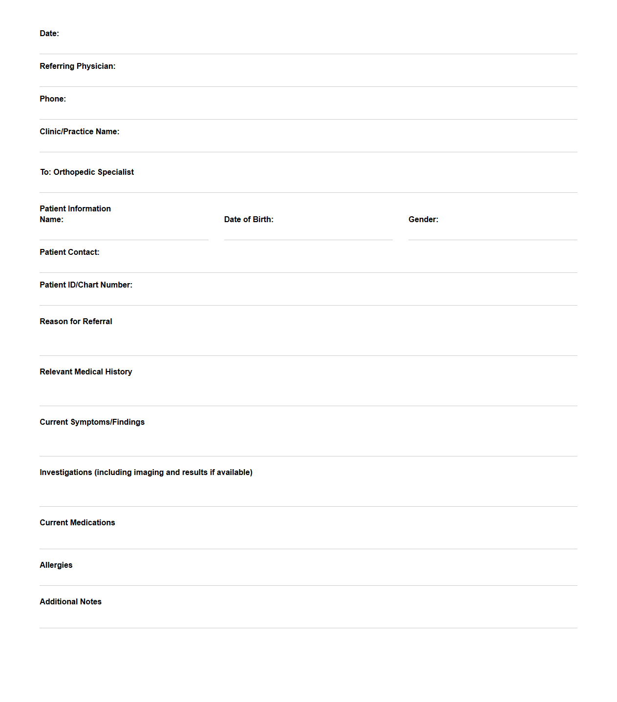 Orthopedic Specialist Referral Letter Format