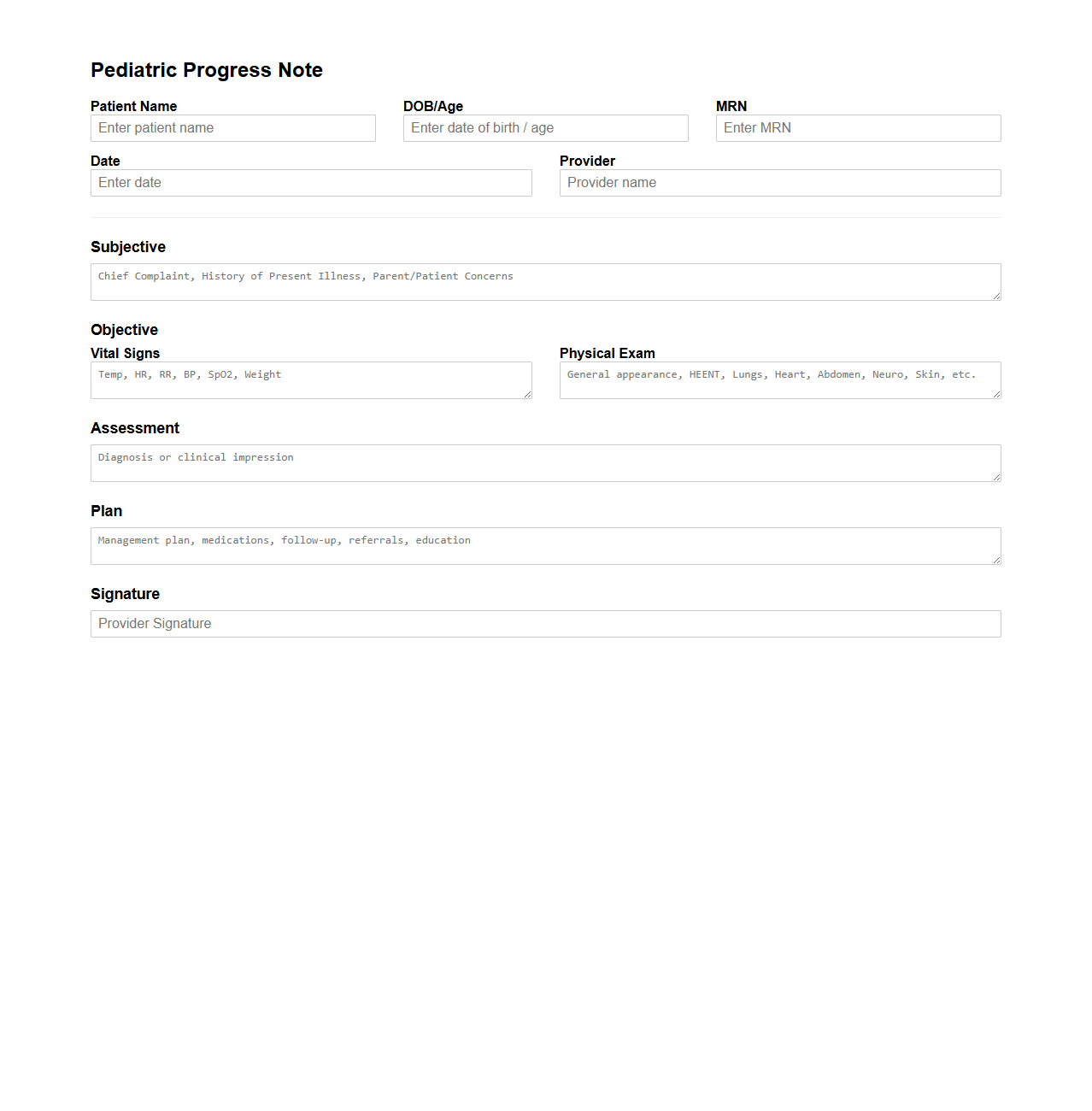 Pediatric Progress Note Documentation Sample