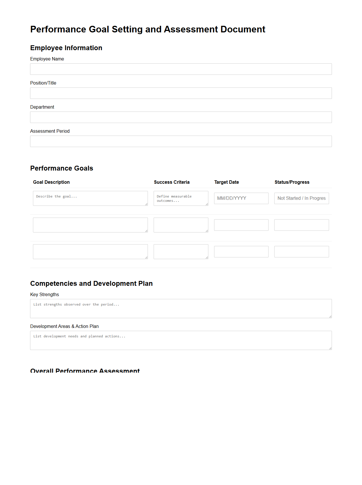 Performance Goal Setting and Assessment Document