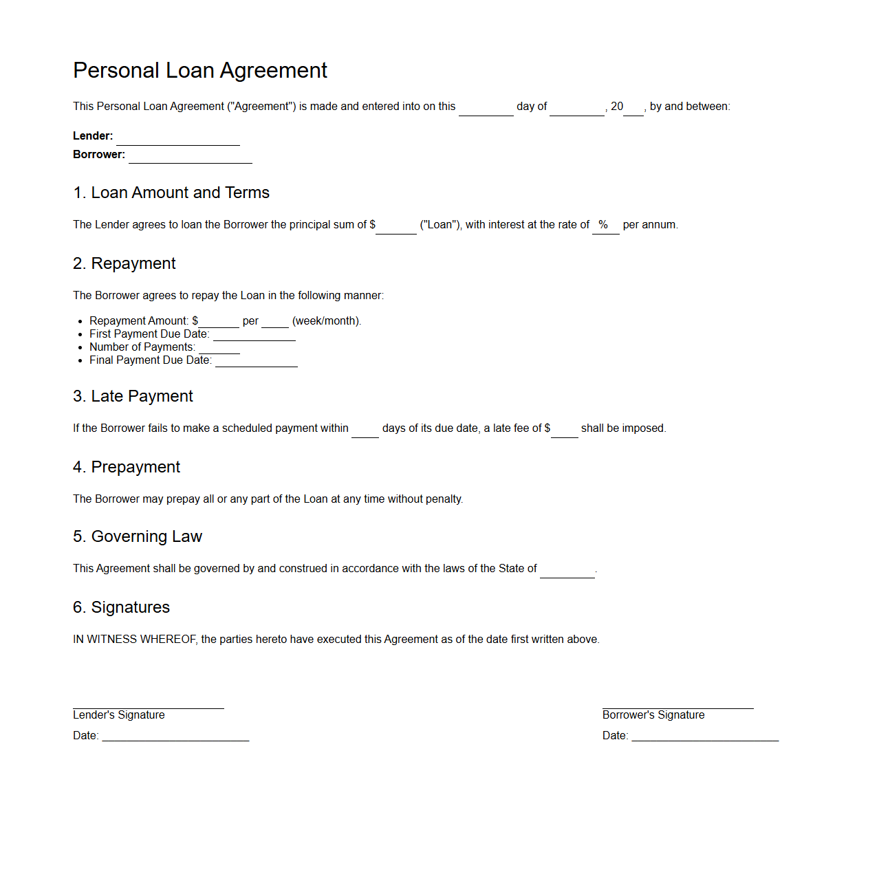 Personal Loan Agreement Sample for Individuals