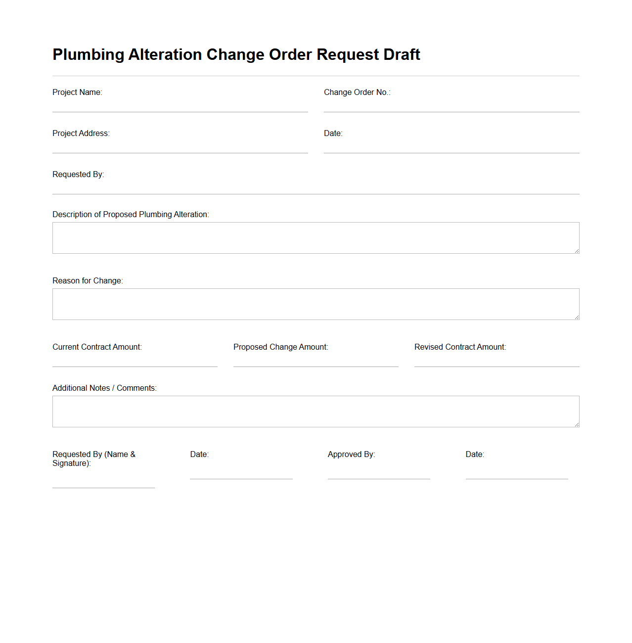 Plumbing Alteration Change Order Request Draft