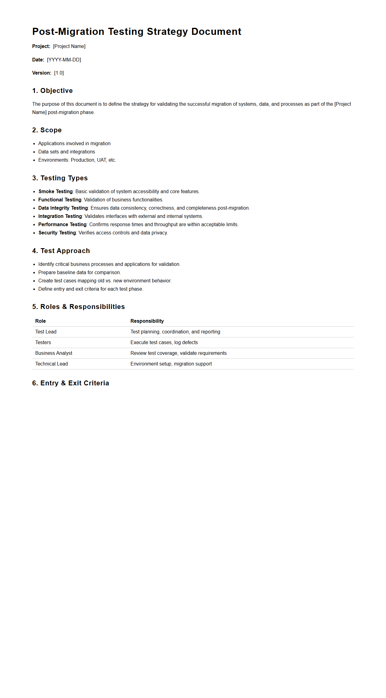 Post-Migration Testing Strategy Document