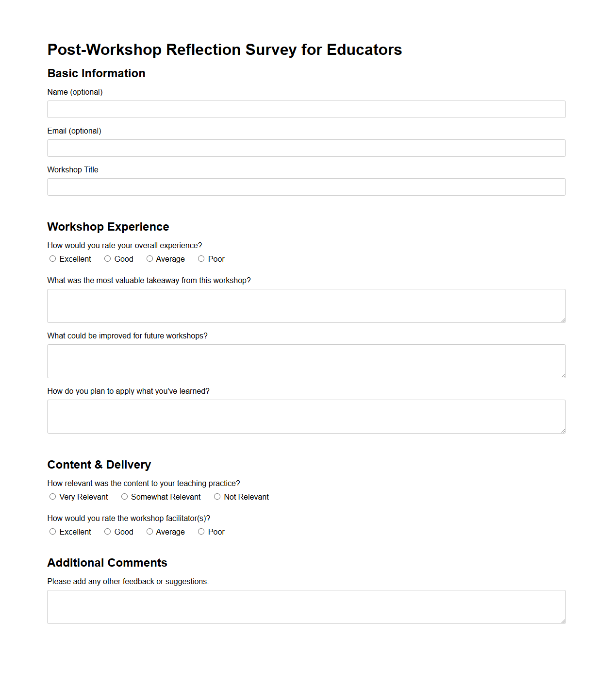Post-Workshop Reflection Survey for Educators
