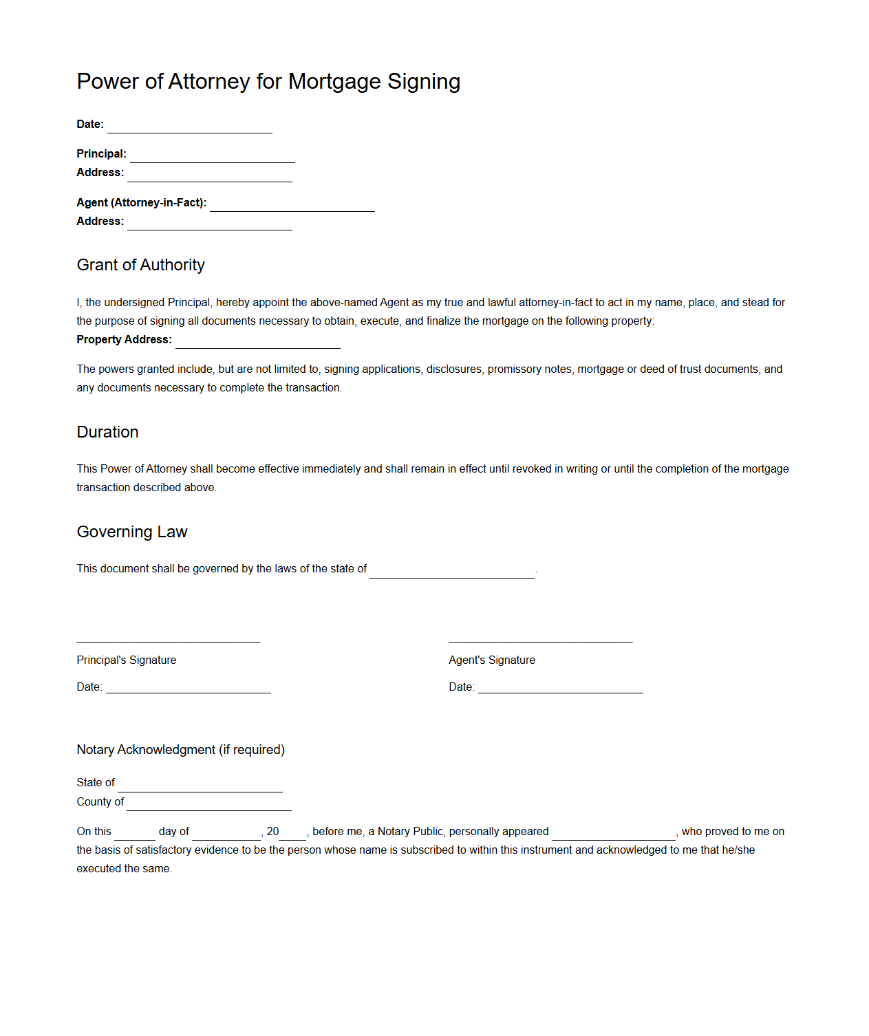Power of Attorney for Mortgage Signing