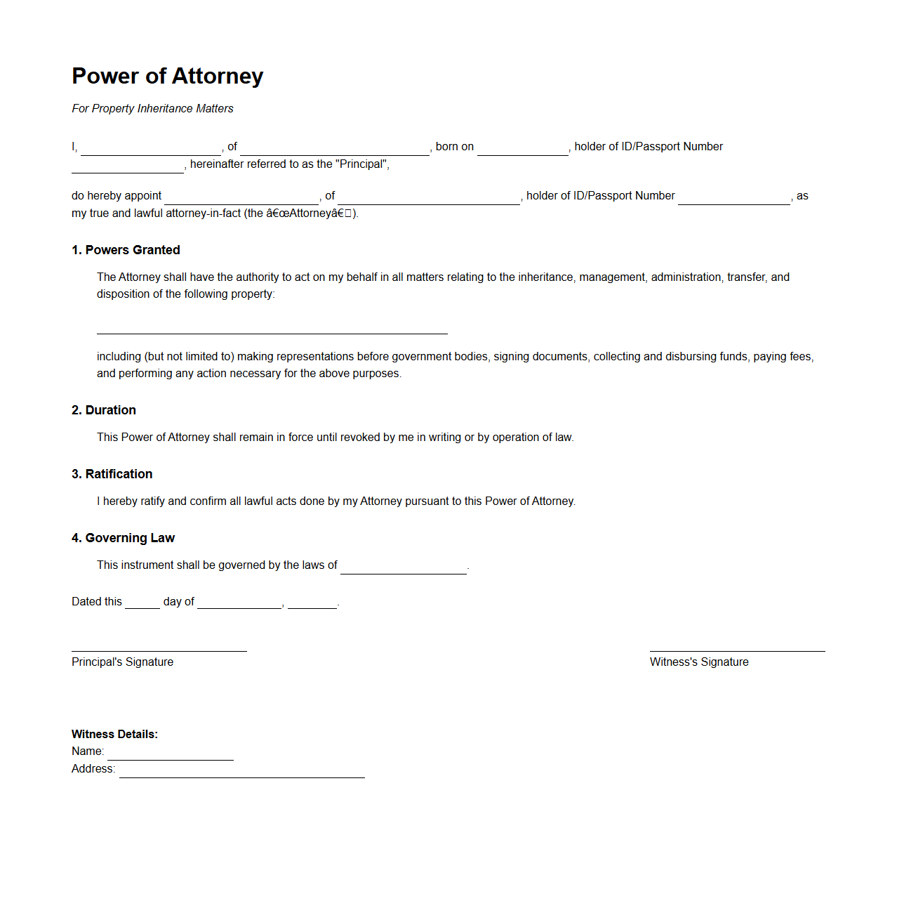 Power of Attorney for Property Inheritance Matters
