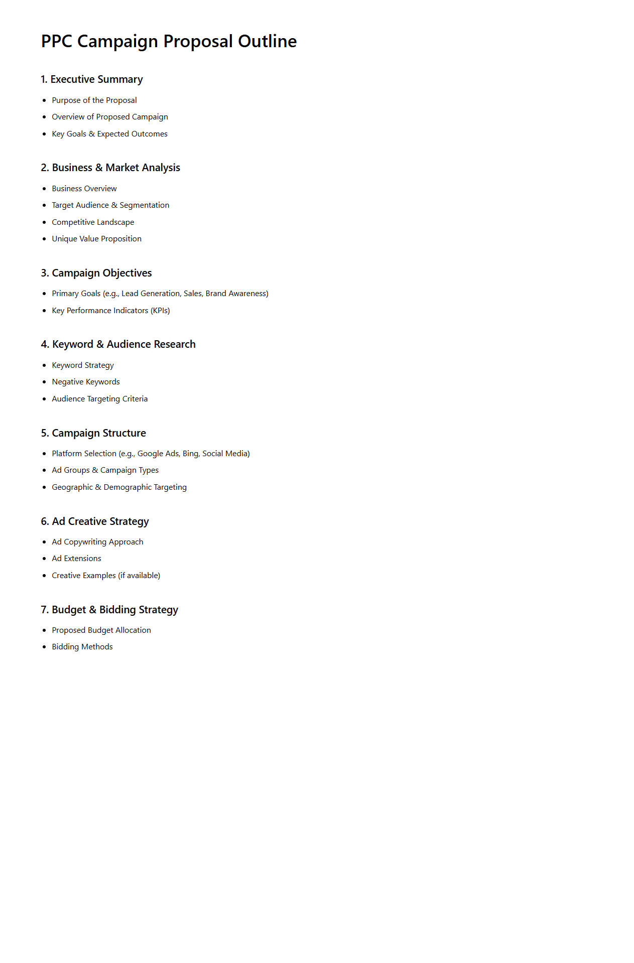 PPC (Pay-Per-Click) Campaign Proposal Outline