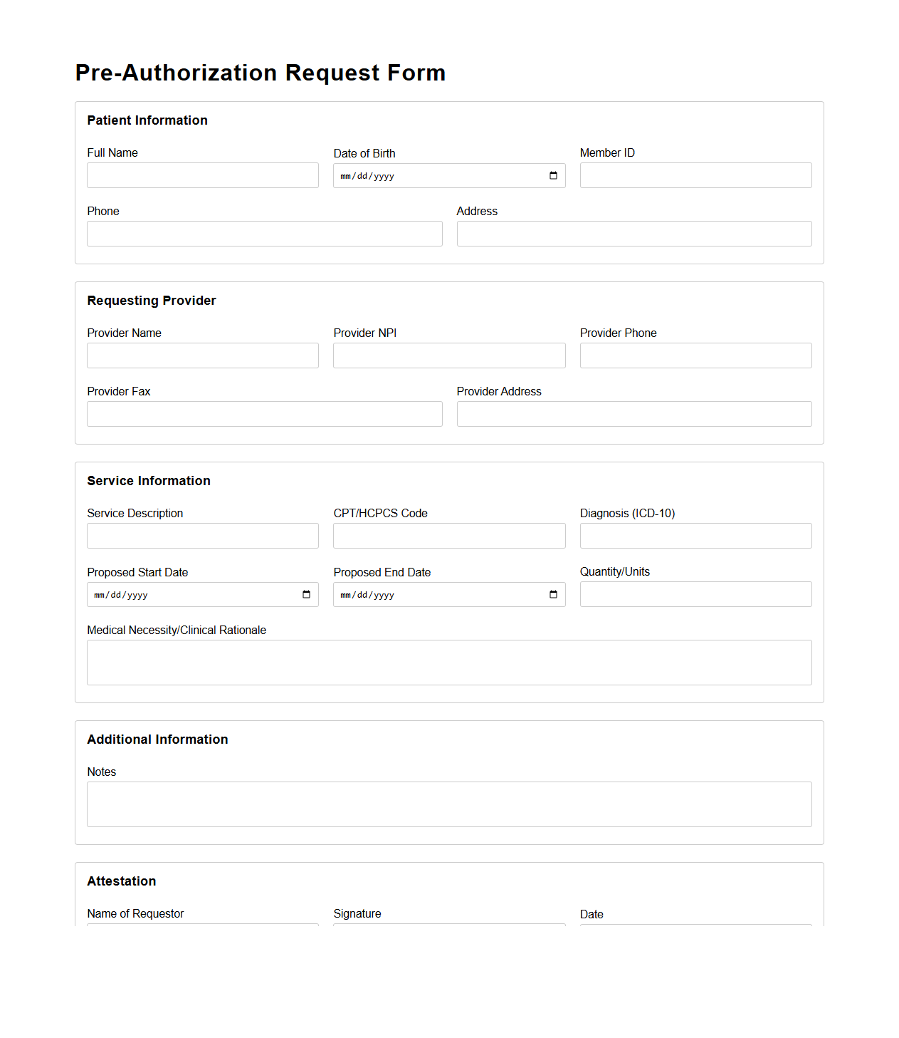 Pre-Authorization Request Form Sample