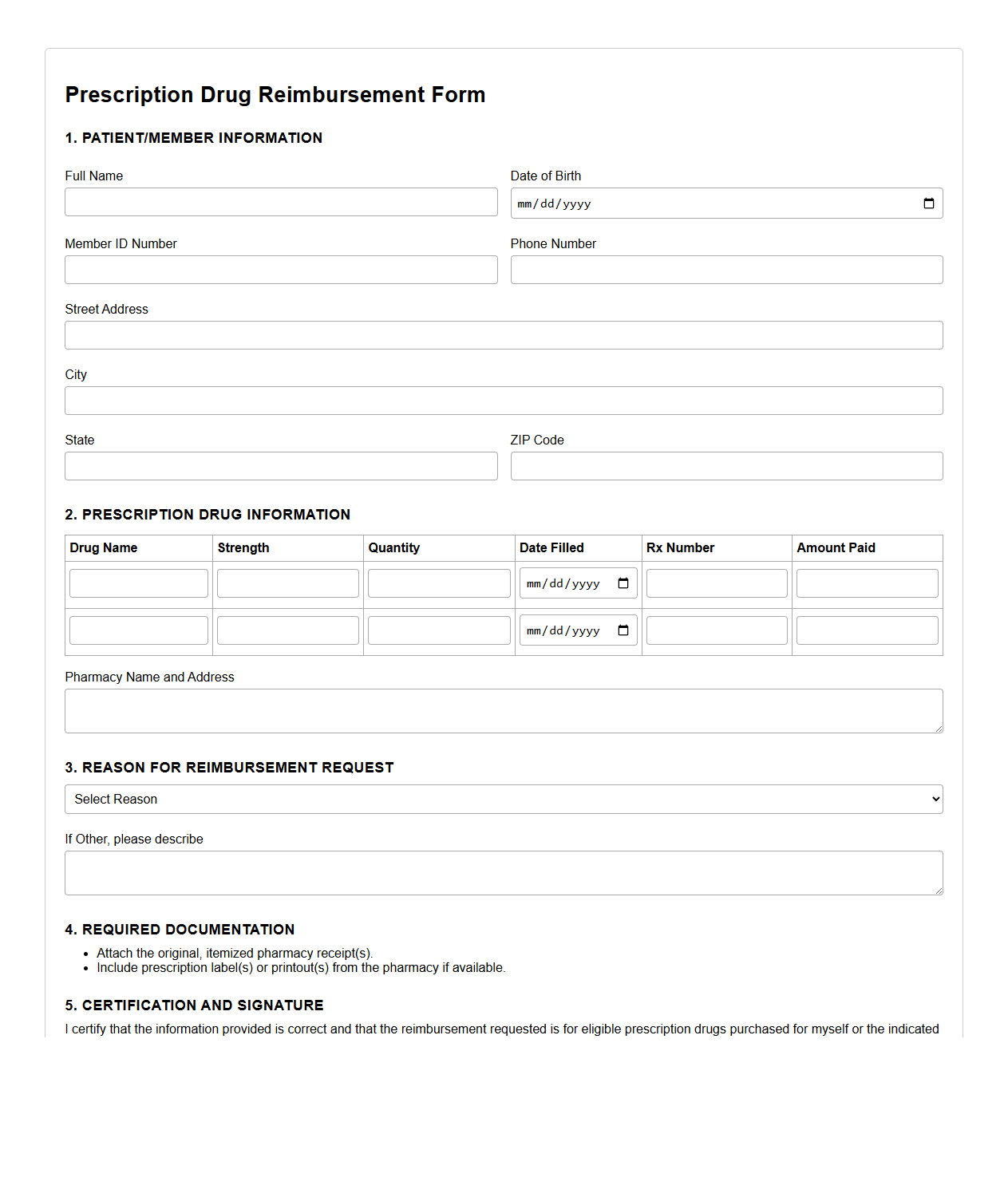 Prescription Drug Reimbursement Form Example