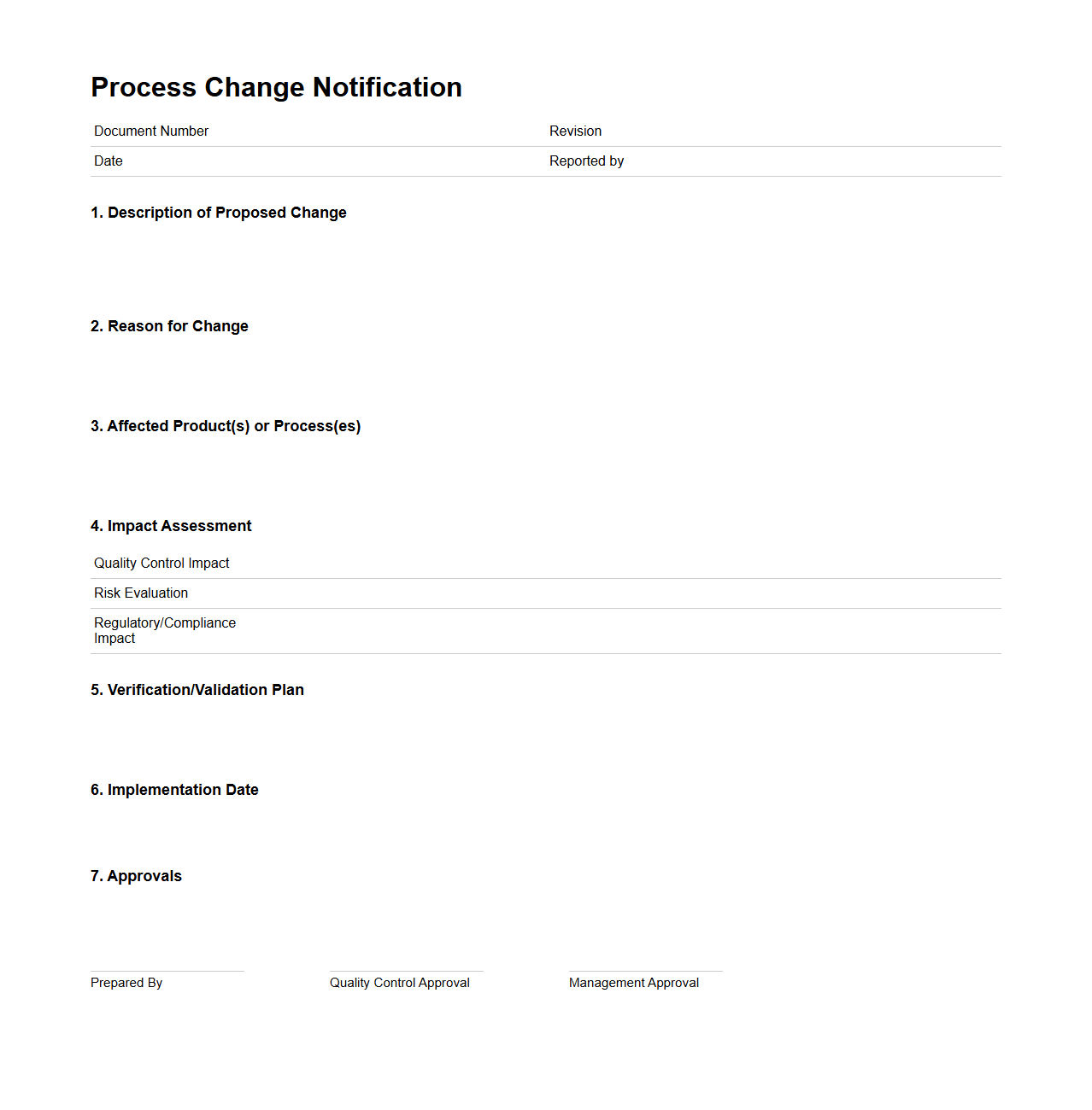 Process Change Notification Example for Quality Control Alterations