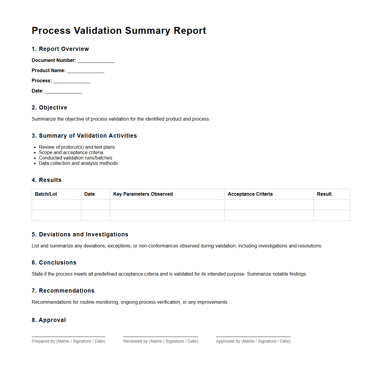 Process Validation Summary Report Example