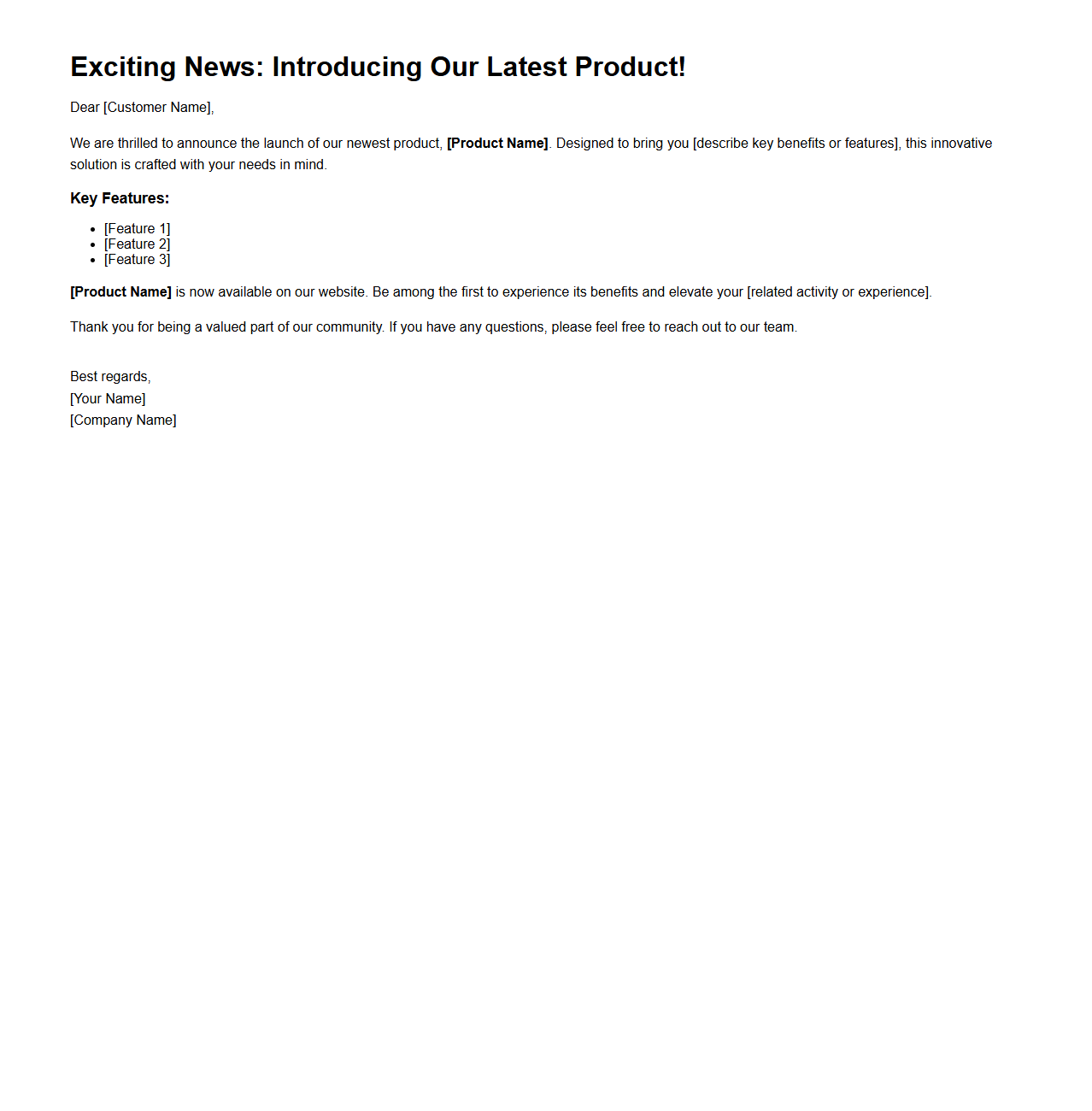 Product Launch Announcement Email Sample