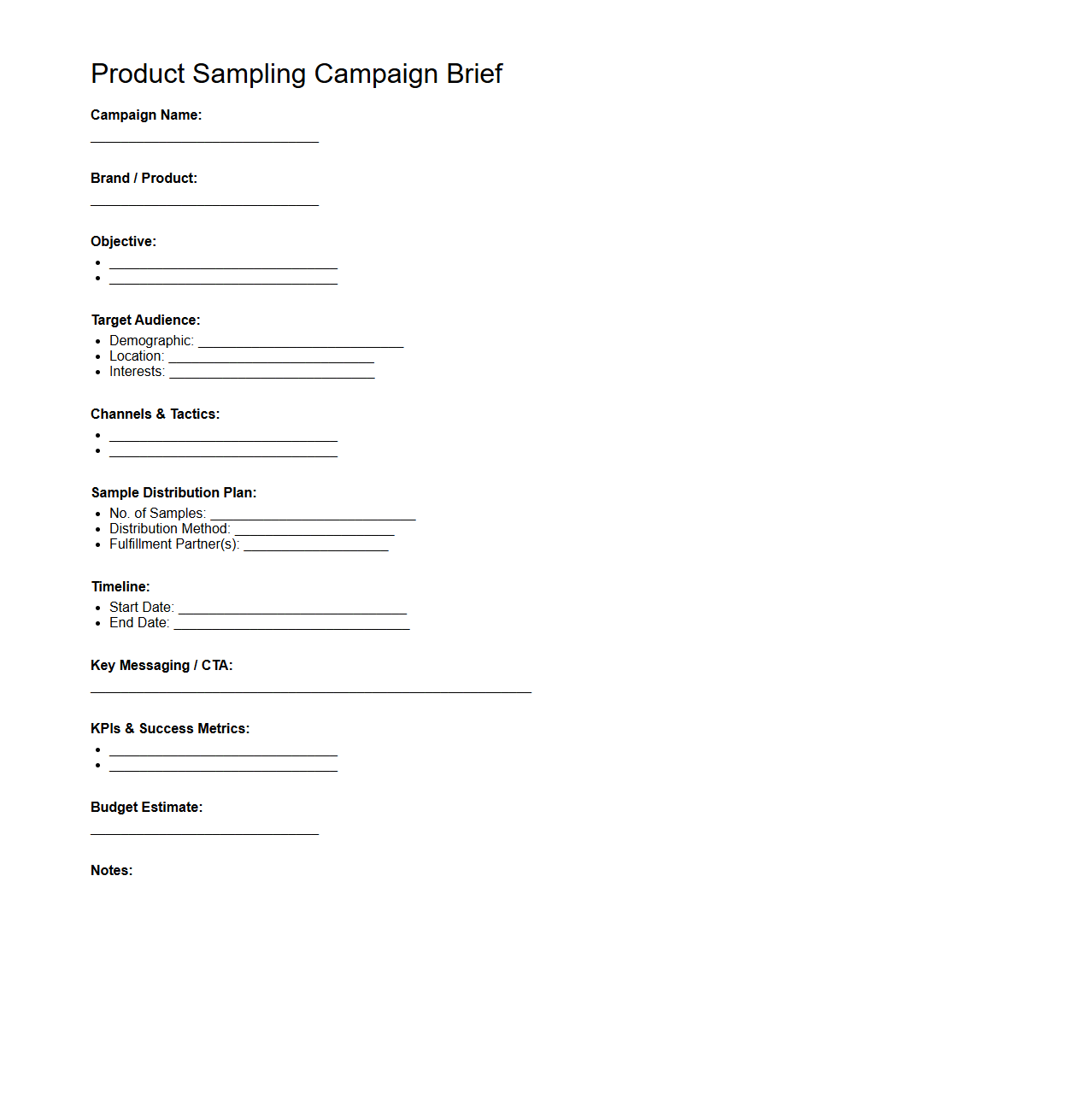 Product Sampling Campaign Brief for Target Audience Outreach