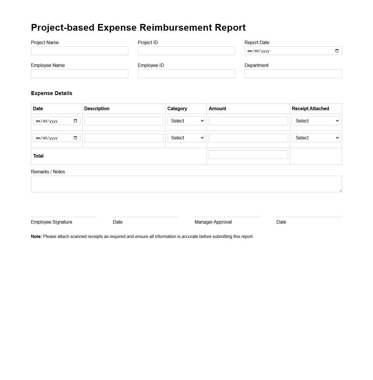 Project-based Expense Reimbursement Report Format