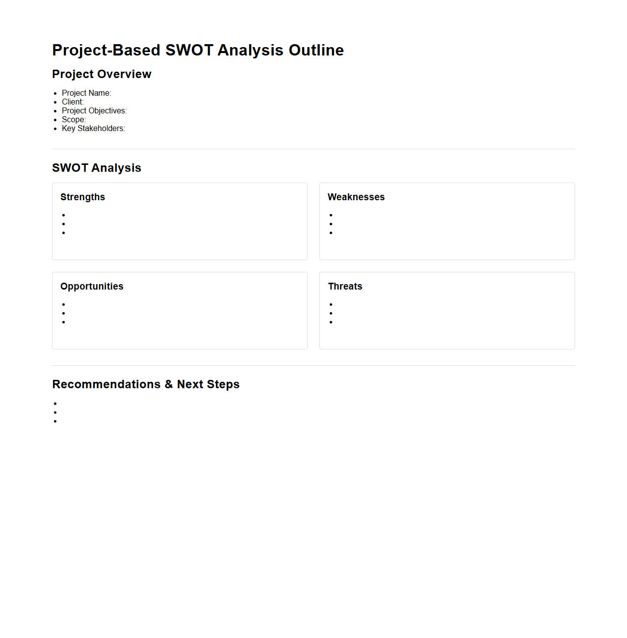 Project-Based SWOT Analysis Outline for Consultants
