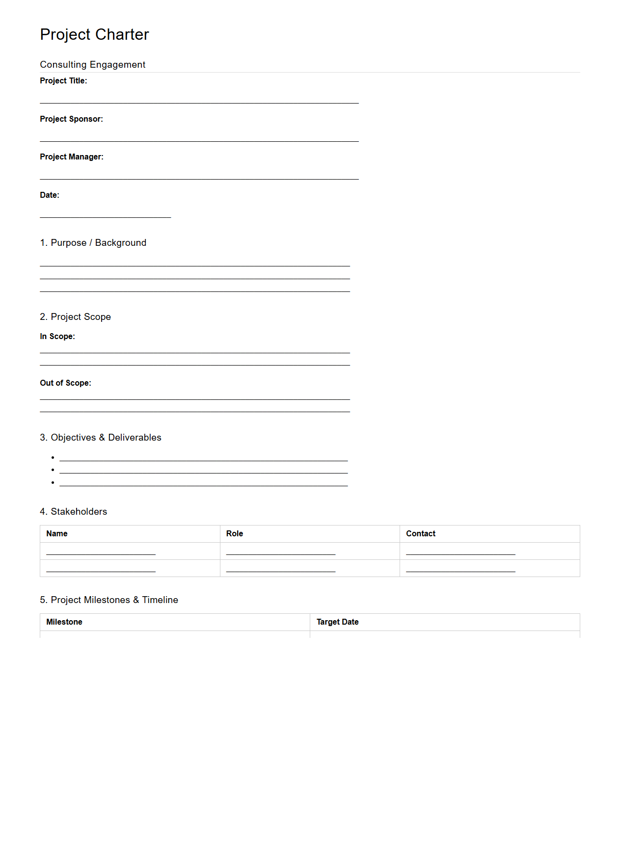 Project Charter Example for Consulting Engagements