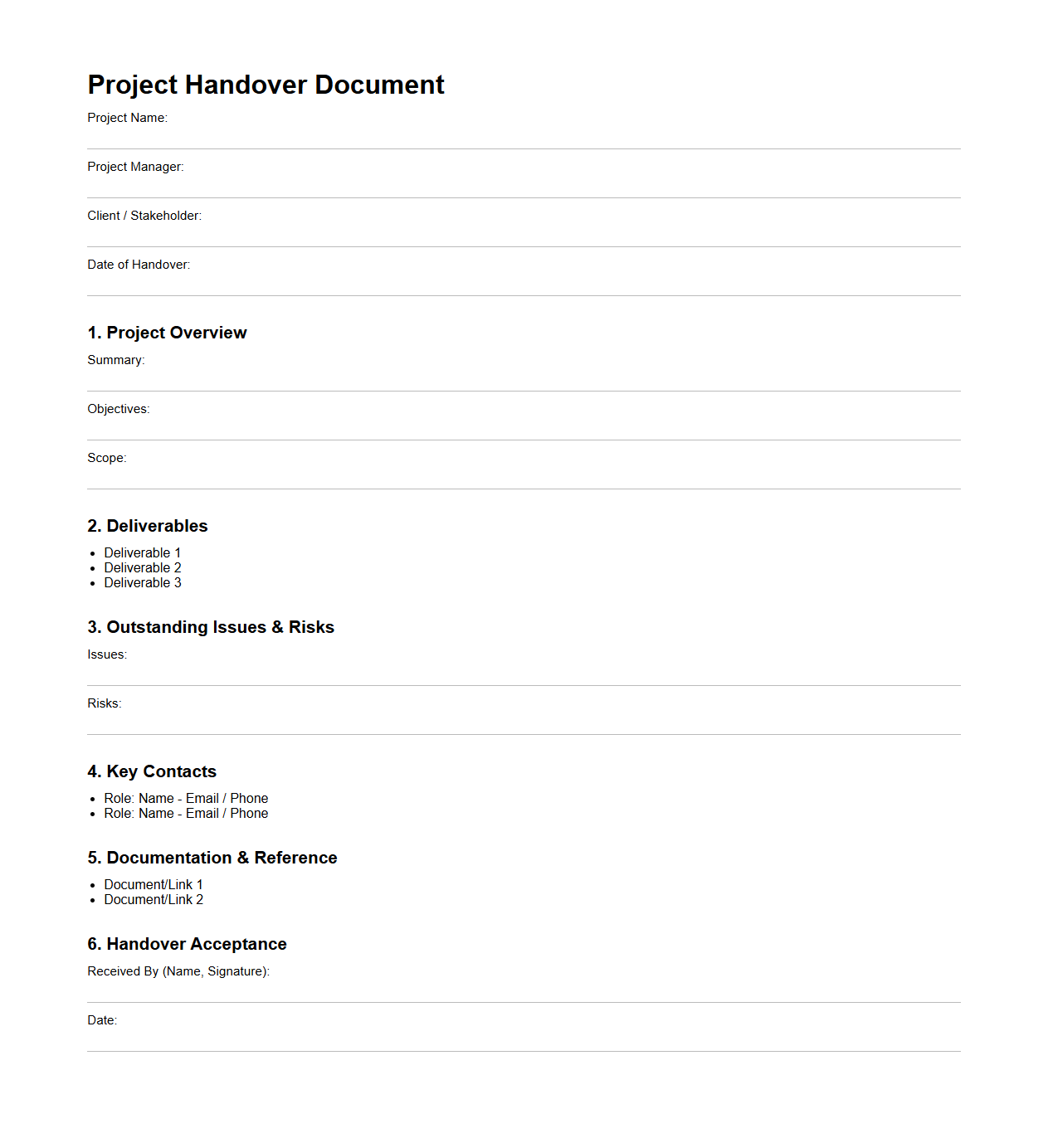 Project Handover Document Format